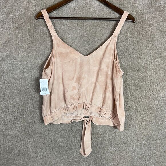 Cloth & Stone Tank Top Size Medium Tan Giraffe Print Tie Button Front V-Neck NEW - Picture 9 of 10